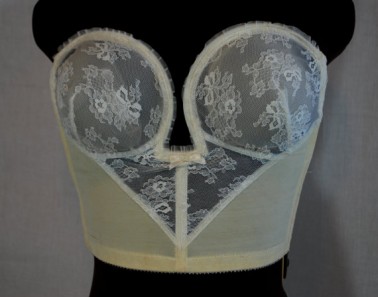 1960s Ivory Over wire Long Line Bra, 38 B, 36 C, Lily of France, Strapless Bridal Bra