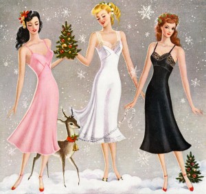 Christmas 3 Women Wearing Slips
