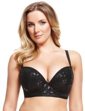 Limited Collection Marks & Spencer Sequin Embellished Plunge Padded Longline DD-GG Bra - £17.50 (approximately $28.67)
