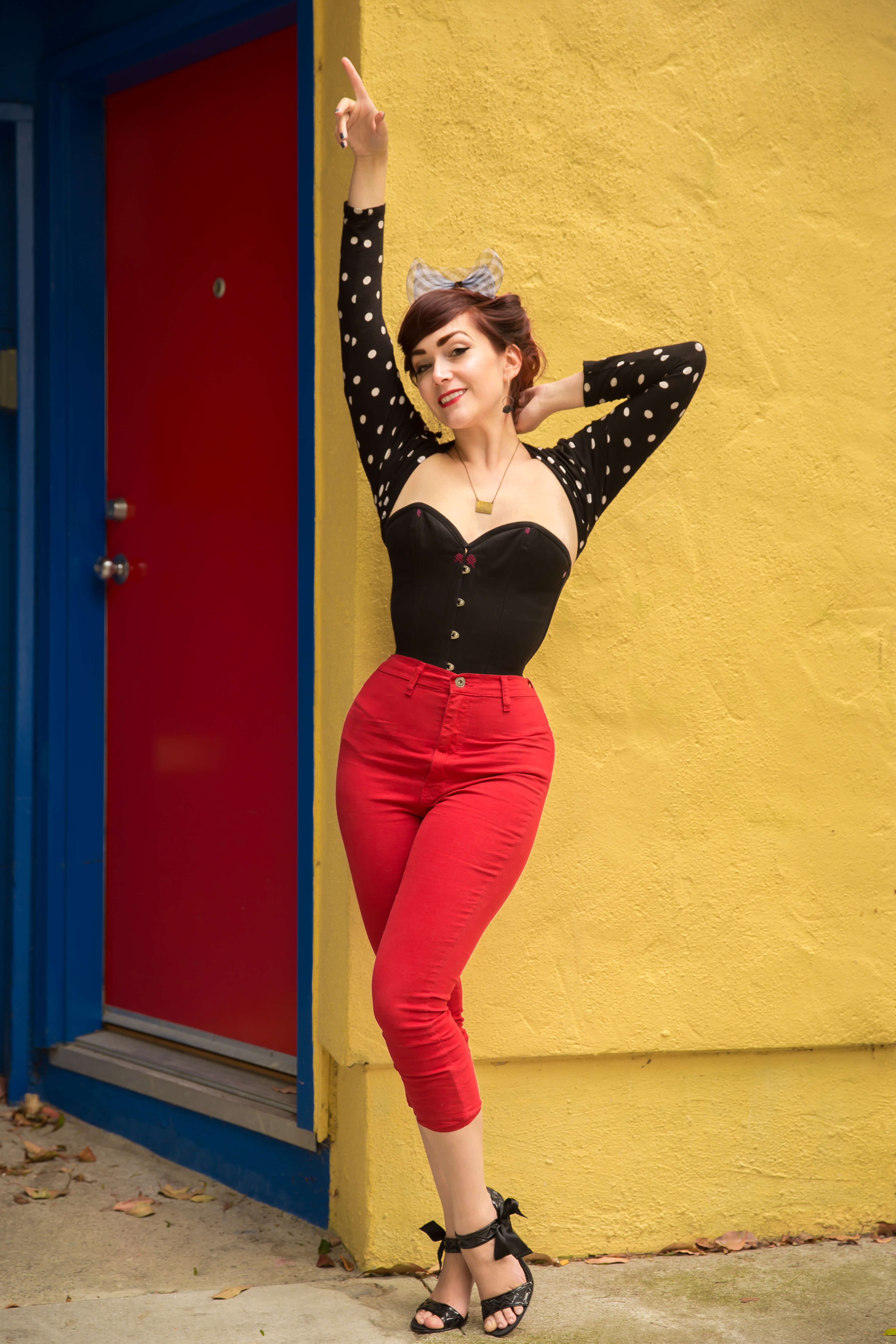 Picnic perfect: Vamp corset by Pop Antique with high-waisted jeans. Top with polka dots and gingham for all the Americana you can stomach.