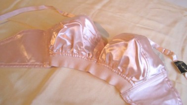 Vintage Bullet Bra 1950's French New Old Stock In Peach Satin by Audace with Original Tags