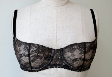 Vintage CADOLLE black Chantilly lace balconette bra