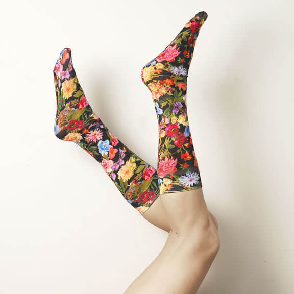 strathcona black floral socks