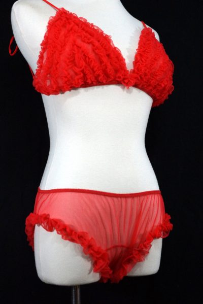 1960s Sheer Red Nylon Ruffle Lingerie Set