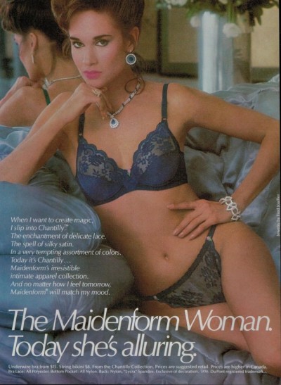 1985 Maidenform ad via Ebay http://www.ebay.com/itm/1985-Sexy-Woman-MAIDENFORM-Lingerie-Bra-Panty-Print-Ad-2-pg-/151242699840