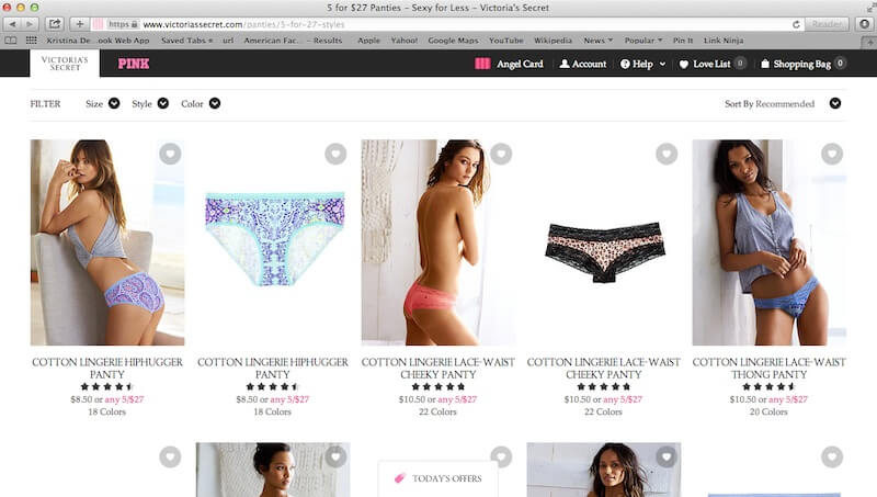 A snapshot from the Victoria’s Secret website
