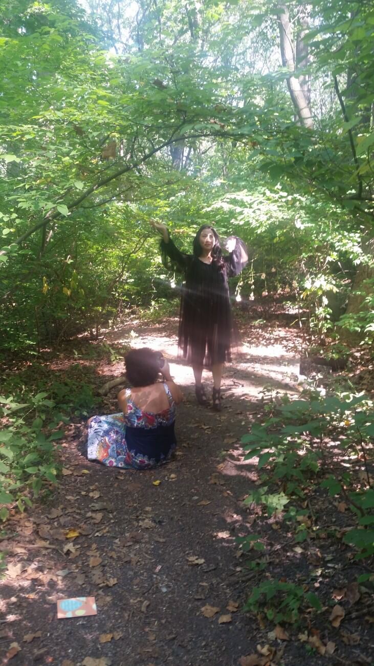 Behind the scenes, literally, at the Rose Petal Witch photoshoot.