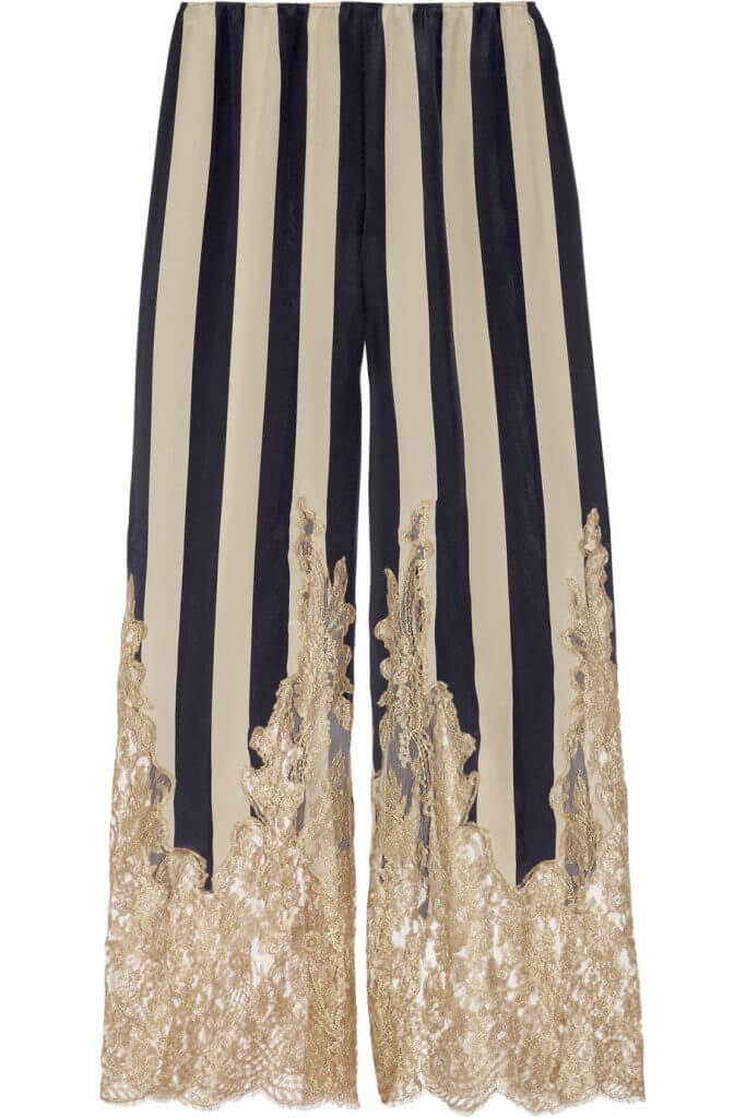 Rosamosario palazzo silk and lace trousers. Photo via Net-A-Porter.