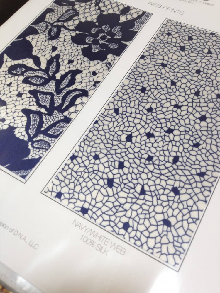 Andrés Intimates studio tour | Swatch card of two prints on charmeuse