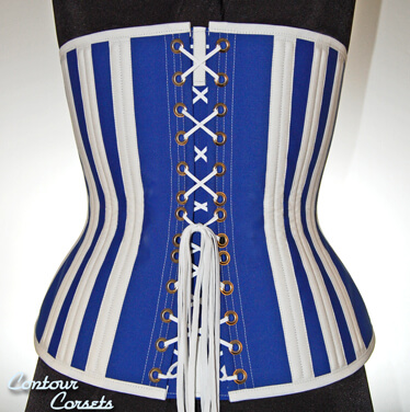 Contour Corsets "Sweetheart Mid Hip" in blue cotton.