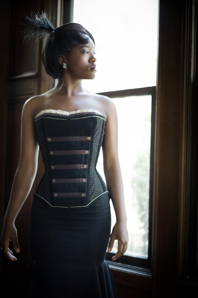 Dollymop for Dark Garden "Hussar" corset | Model: Khadijah | Photo © Joel Aron