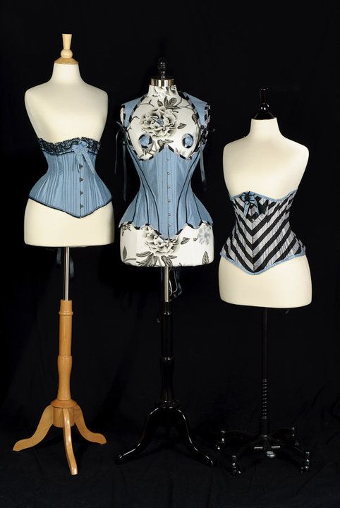 Blue and silver corset trio by Laurie Tavan