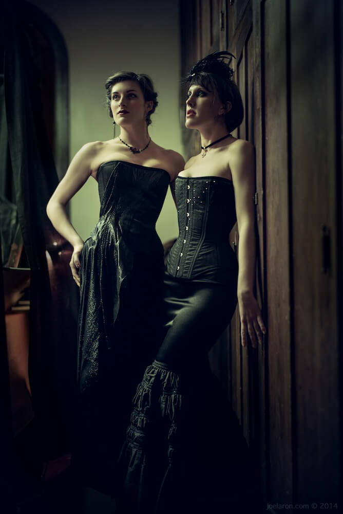 Dollymop for Dark Garden black corset gowns | Models: Anneka & Sarafina | Photo © Joel Aron