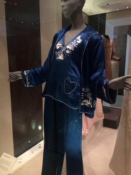 Embroidered silk pyjamas, Chinese made for the European market. C. 1926-1930. Taken at the Victoria and Albert Museum. Photo by Ruth Schechner