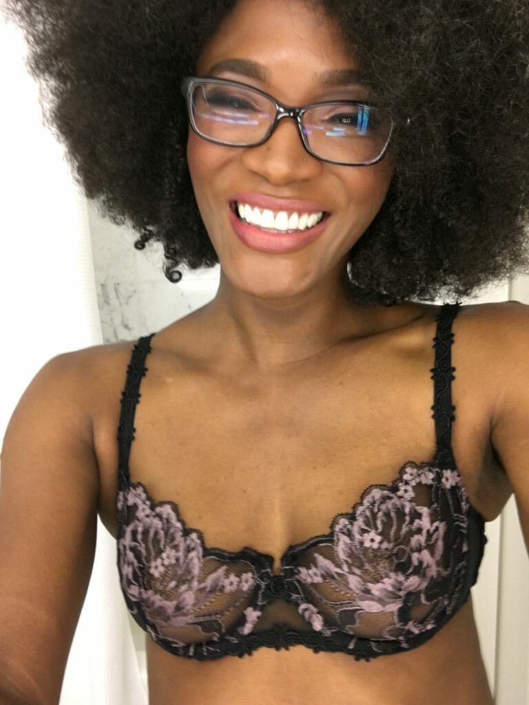 Cora Harrington, Founder and Editor in Chief of The Lingerie Addict, the world's leading lingerie blog. Shown here wearing Simone Perele.