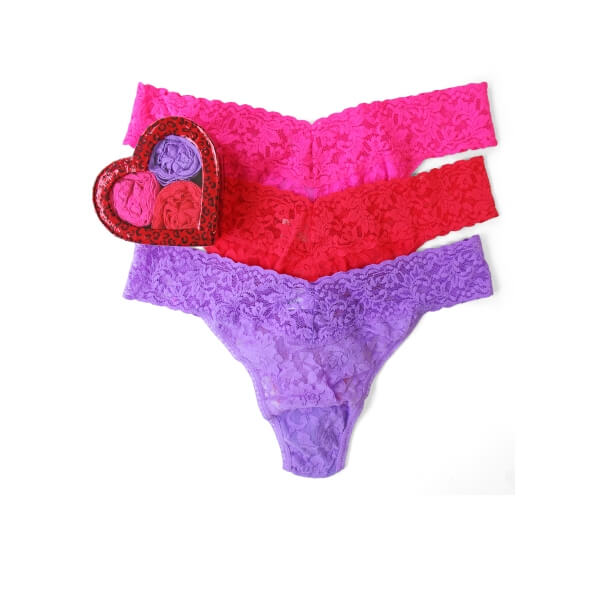 Hanky Panky embroidered brief set of three, two pink and one brown.