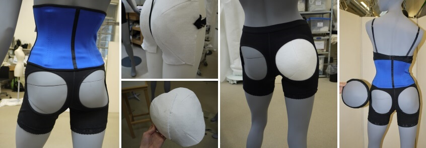 Steps taken to create fake fibreglass buttocks inserts, photos by Lillia Prier Tisdall.