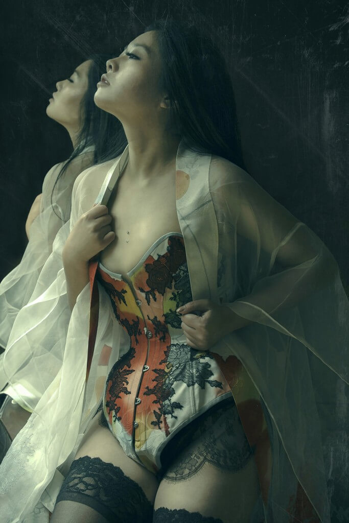 Corset and lingerie by Karolina Laskowska. Modelled by Twig, photography by Jenni Hampshire.