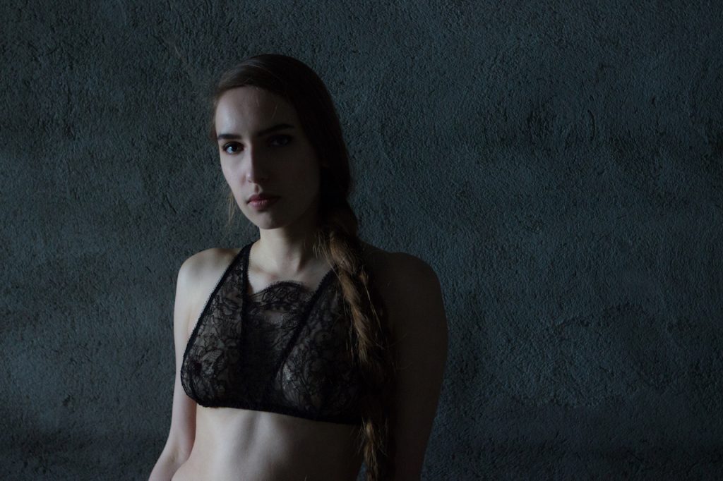 Karolina Laskowska 2017 'Taakeferd' Collection. Delicate lace high neck bra.