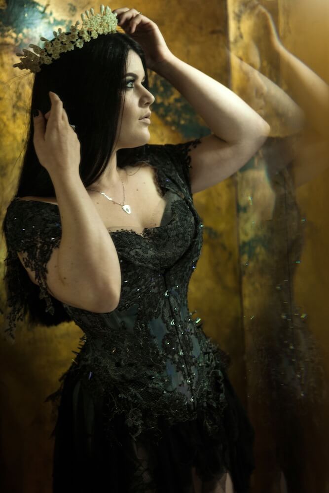 Heavily embellished corset by Karolina Laskowska | Model: Lowana | Photo © Karolina Laskowska