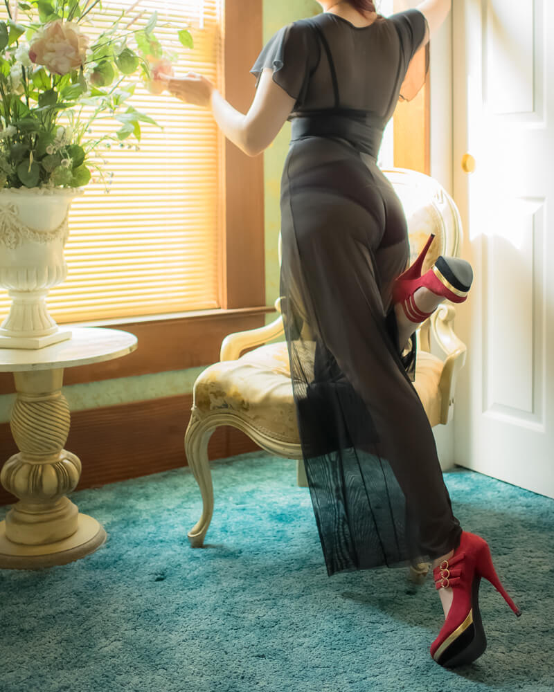 Sheer Show Pantsuit by Dottie's Delights | Styled with Karolina Laskowska lingerie | Model: Victoria Dagger | Photo © Alyxander Ryan