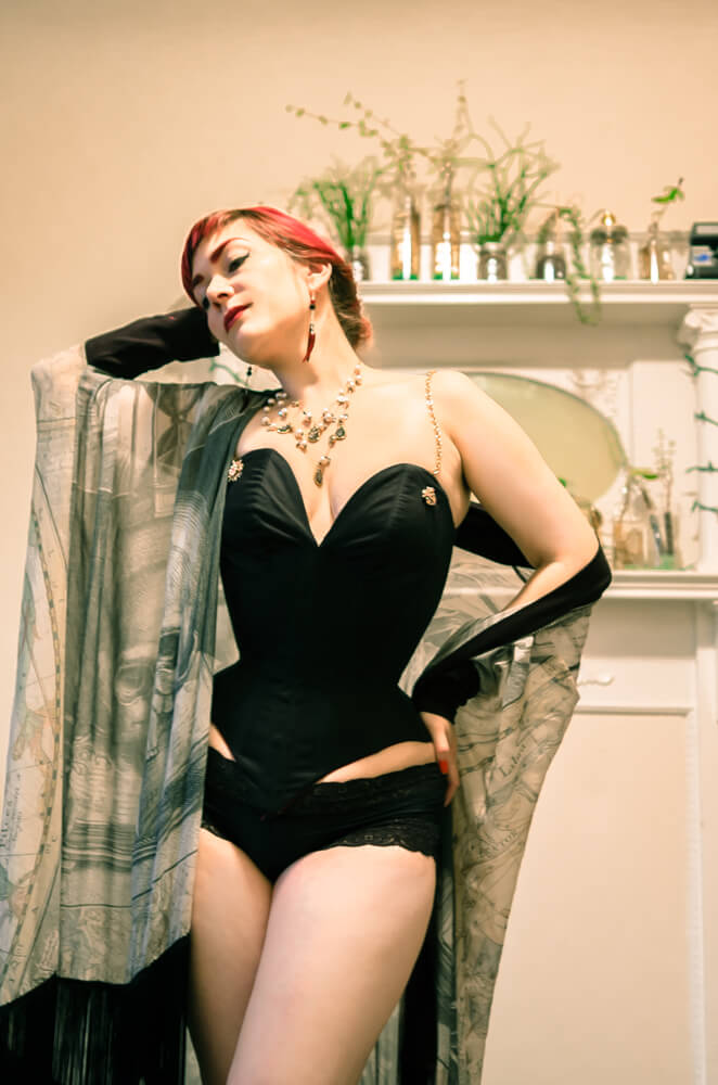 Norwegian Wood Fringe Robe - Silk Chiffon | Hattie Watson Collaboration | Styled with Dollymop for Dark Garden corset gown | Model: Victoria Dagger | Photo © Alyxander Ryan