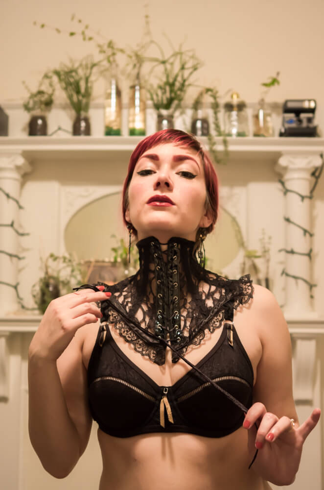 Decadent Designs Black Lace Neck Corset | Model: Victoria Dagger | Photo © Alyxander Ryan