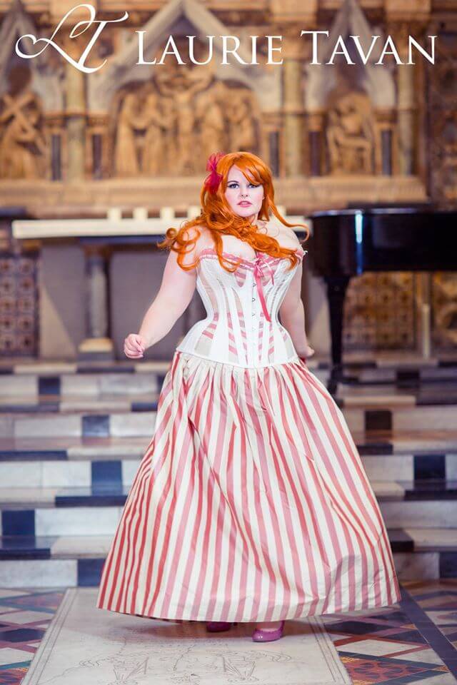 Laurie Tavan pink and cream corset and skirt | Model: Evie Wolfe | Photo © Chris Murray