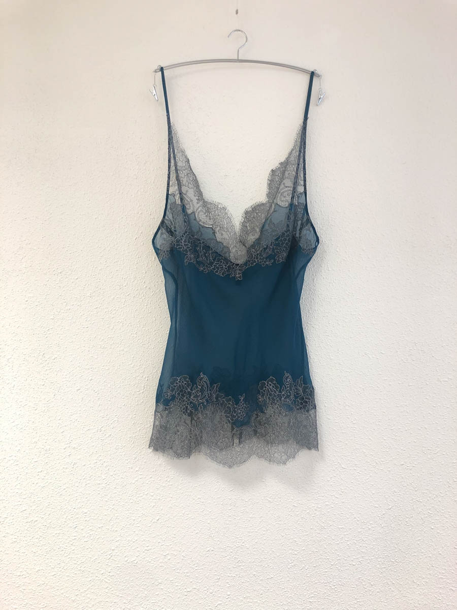 A silk and lace appliqué camisole, created for Jane's Vanity by Merle Noir. Photo courtesy of Merle Noir Lingerie