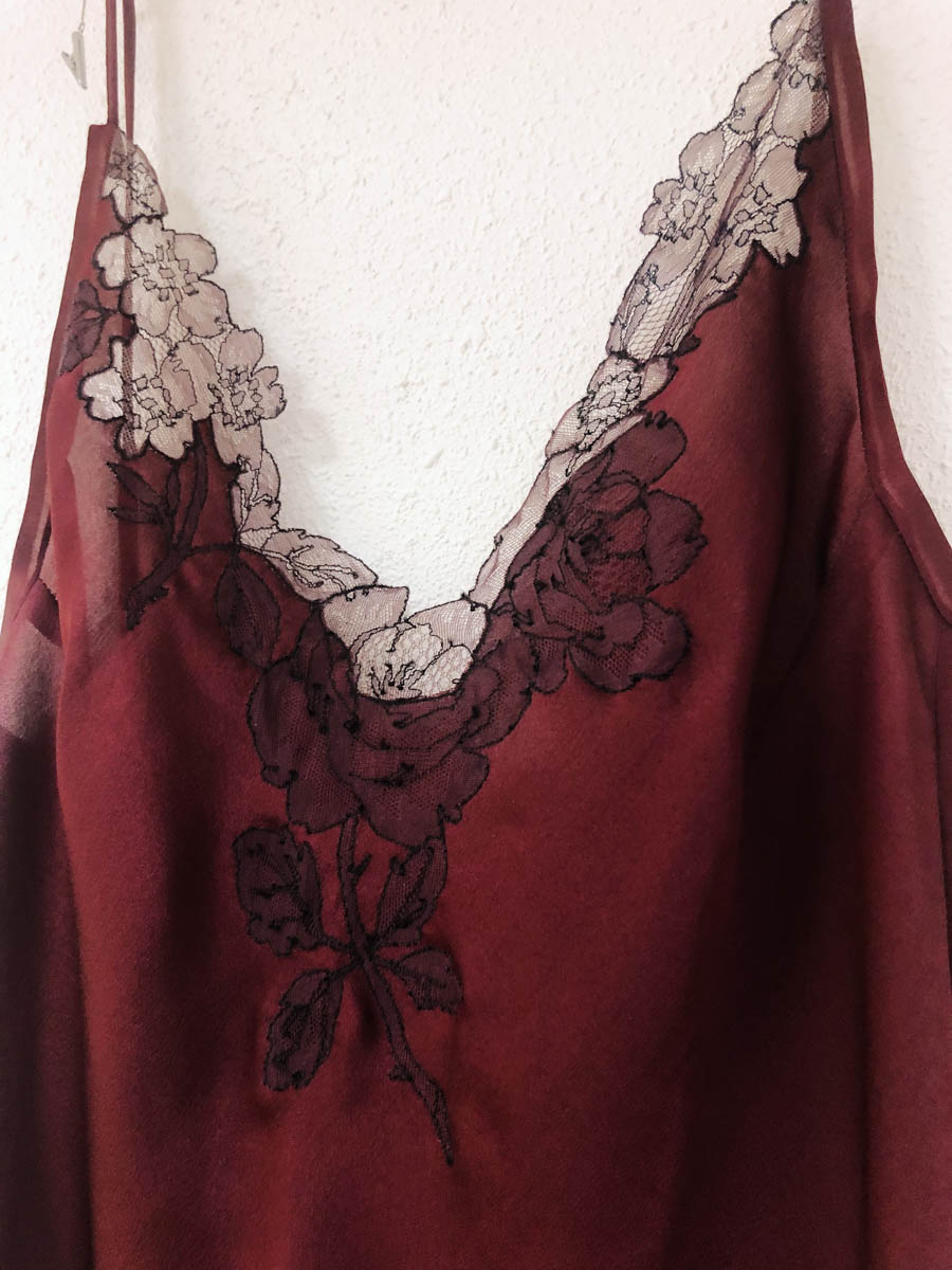 Lace appliqué detail on a camisole by Merle Noir. Photo courtesy of Merle Noir