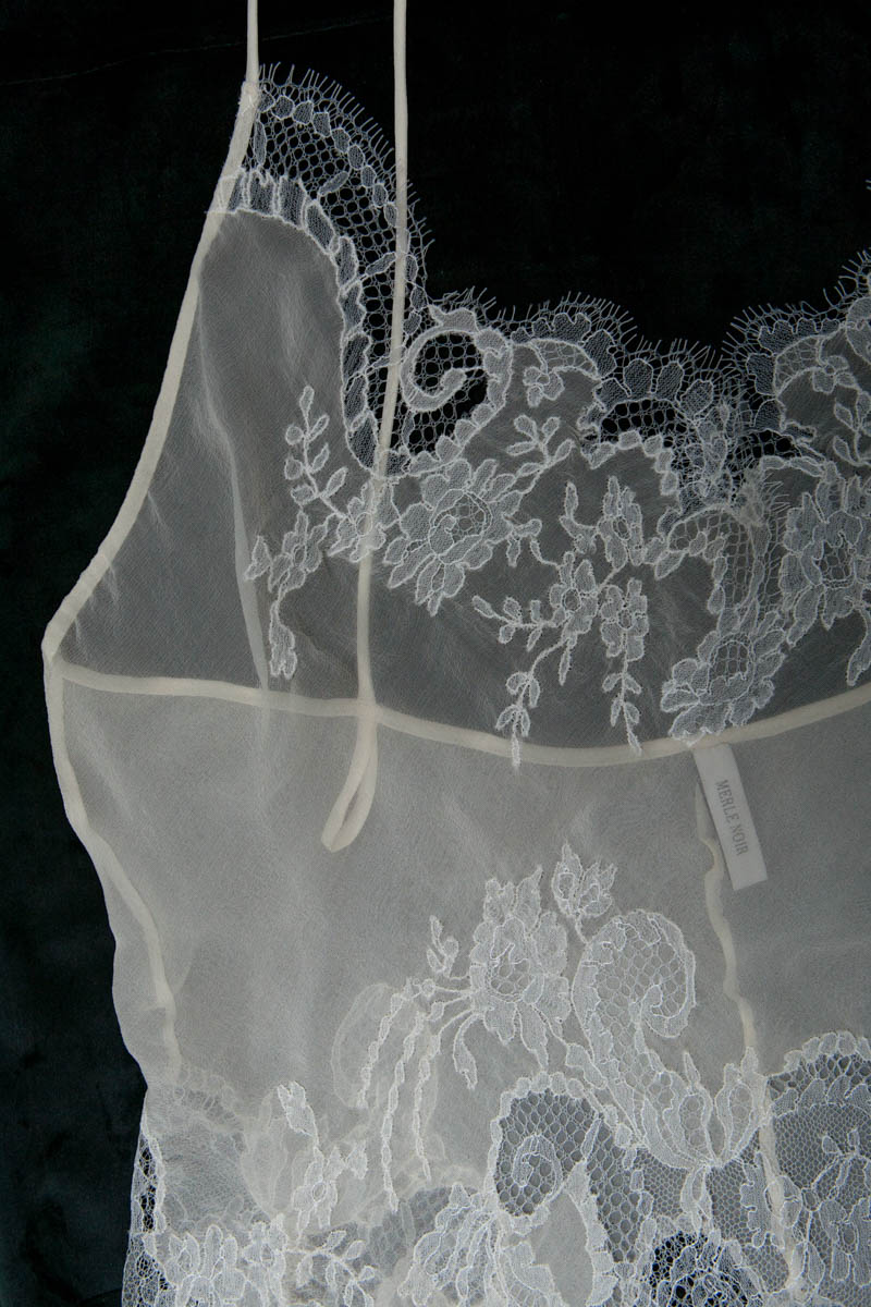 Details of lace appliqué on a camisole by Merle Noir Lingerie. Photo by K. Laskowska