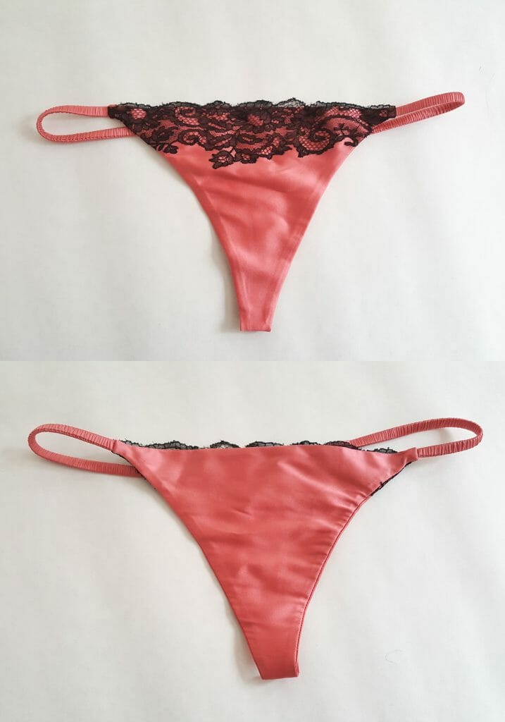 This Carine Gilson thong is fully lined in silk, which completely hides all stitches and construction details. This is a very expensive lining technique that requires a great deal of skill, time and hand finishing. You will only find it in particularly high-end luxury lingerie. Photo by K Laskowska