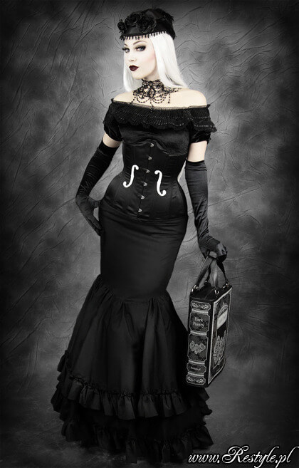 Restyle black satin underbust "VIOLIN" longline corset