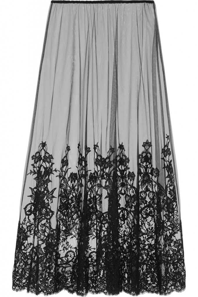 This tulle maxi skirt form Rosamosario uses lace appliqué along the entire hem