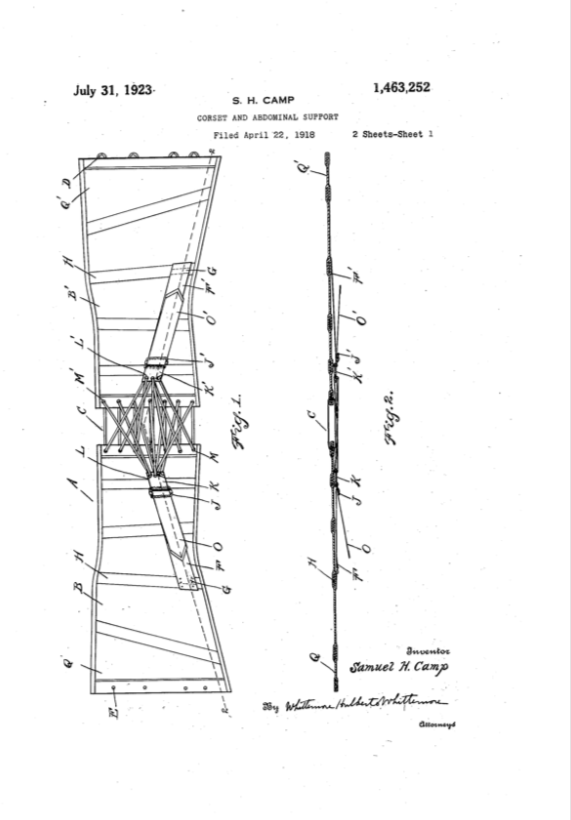 The original Camp corset patent featuring fan lacing