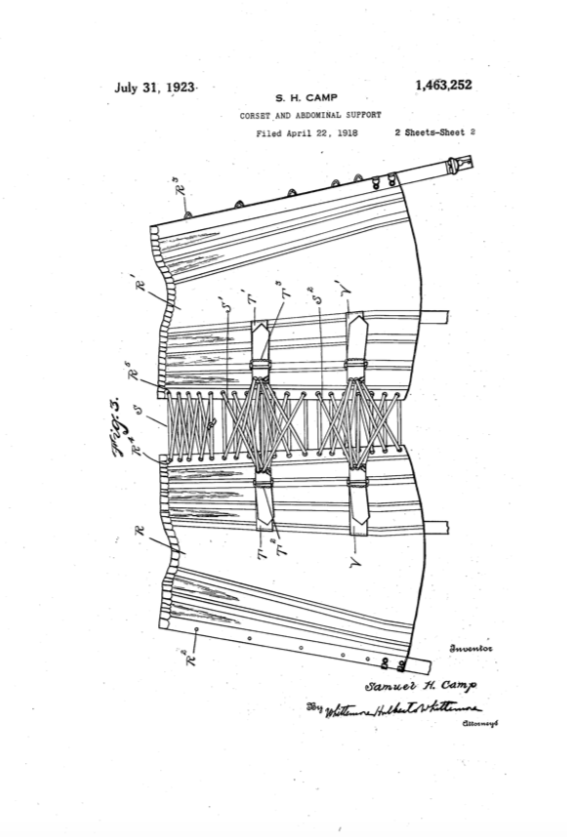 The original Camp corset patent featuring fan lacing