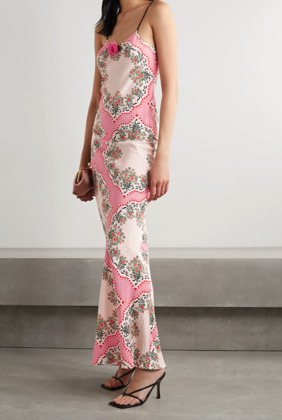 Rodarte belted printed pink silk crepe de chine gown