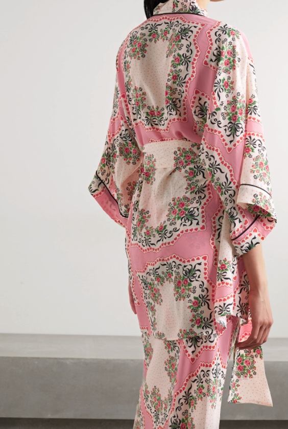 Rodarte belted printed pink silk crepe de chine robe