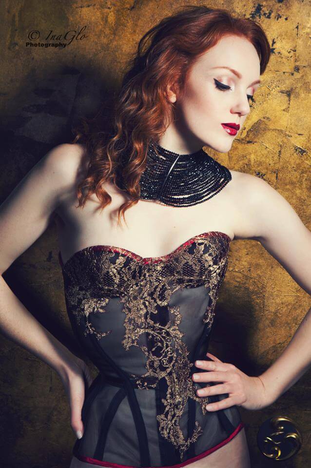 Sparklewren sheer cupped corset with lace applique | Model: Ivory Flame | Photo © InaGlo Photography