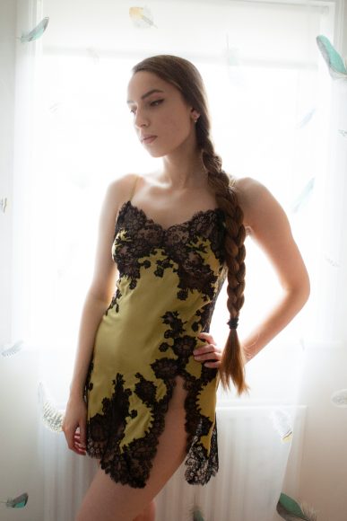 Silk and lace slip by Marjolaine. Photography by K. Laskowska