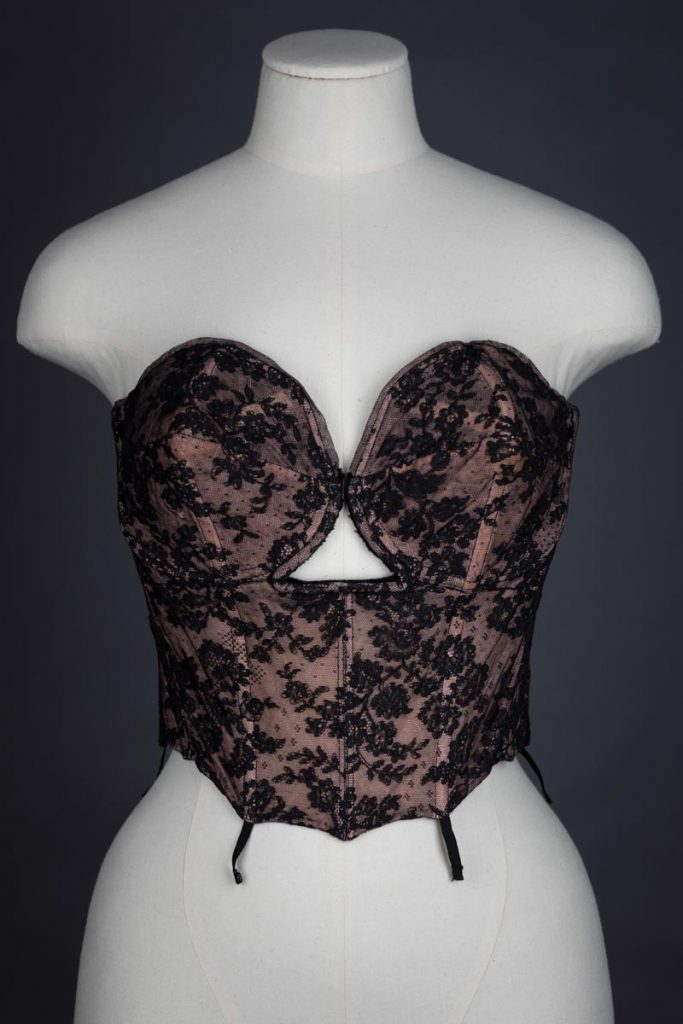 Strapless Black Lace Structured Bra By Cadolle, c. 1950s, from The Underpinnings Museum collection. Photography by Tigz Rice