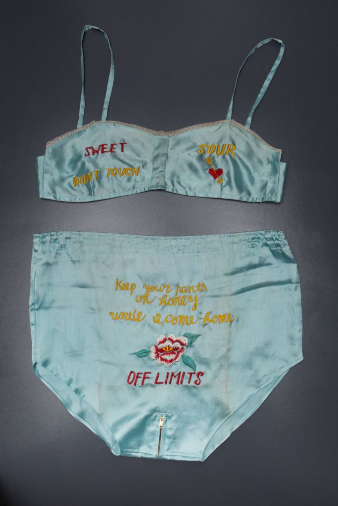 embroidery on rayon world war II souvenir lingerie set