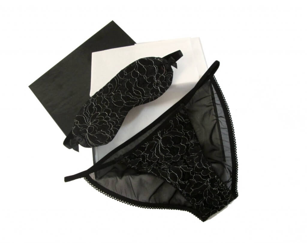 angela friedman black silk lace panties gift set