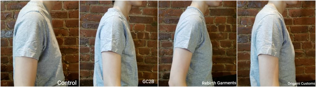 Binder reviews comparison image: no binder, gcb2, rebirth garments, origami customs