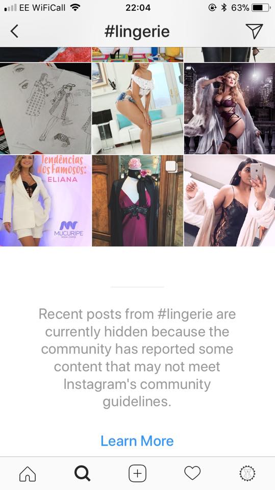 The #lingerie hashtag on Instagram is frequently censored