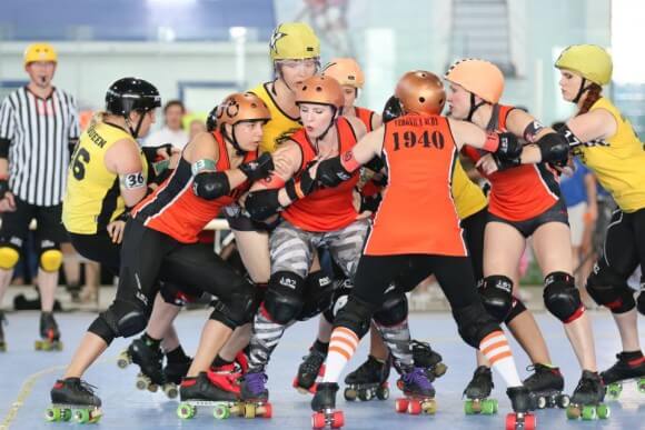 A roller derby jam, photographed by David Dyte