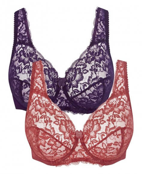 2 Pack Ella Full Cup Rose/Purple Bras  32C to 50P (US sizing)