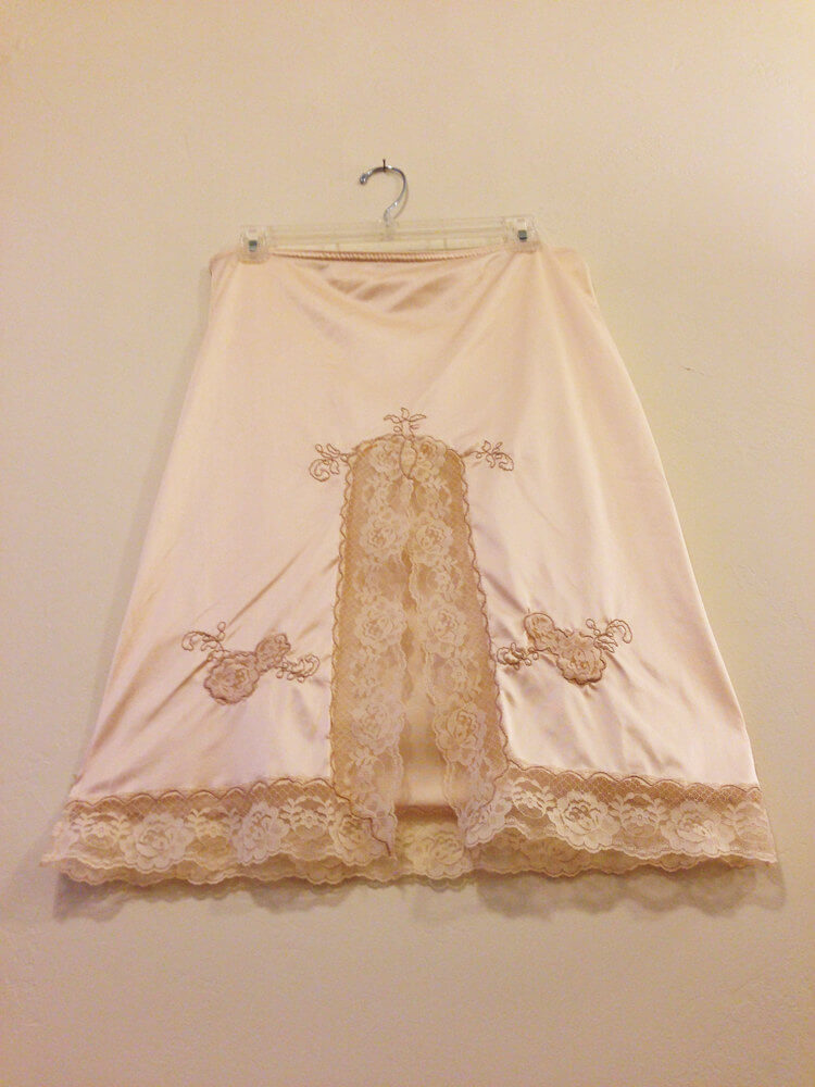 Vintage Beige Embroidered Half Slip - $42.00