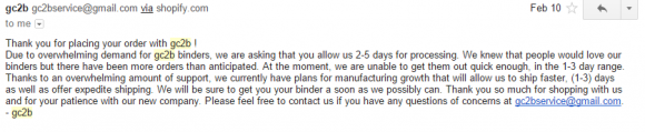 From my confirmation e-mail, it sounds like GC2B is planning to expand to accommodate demand.