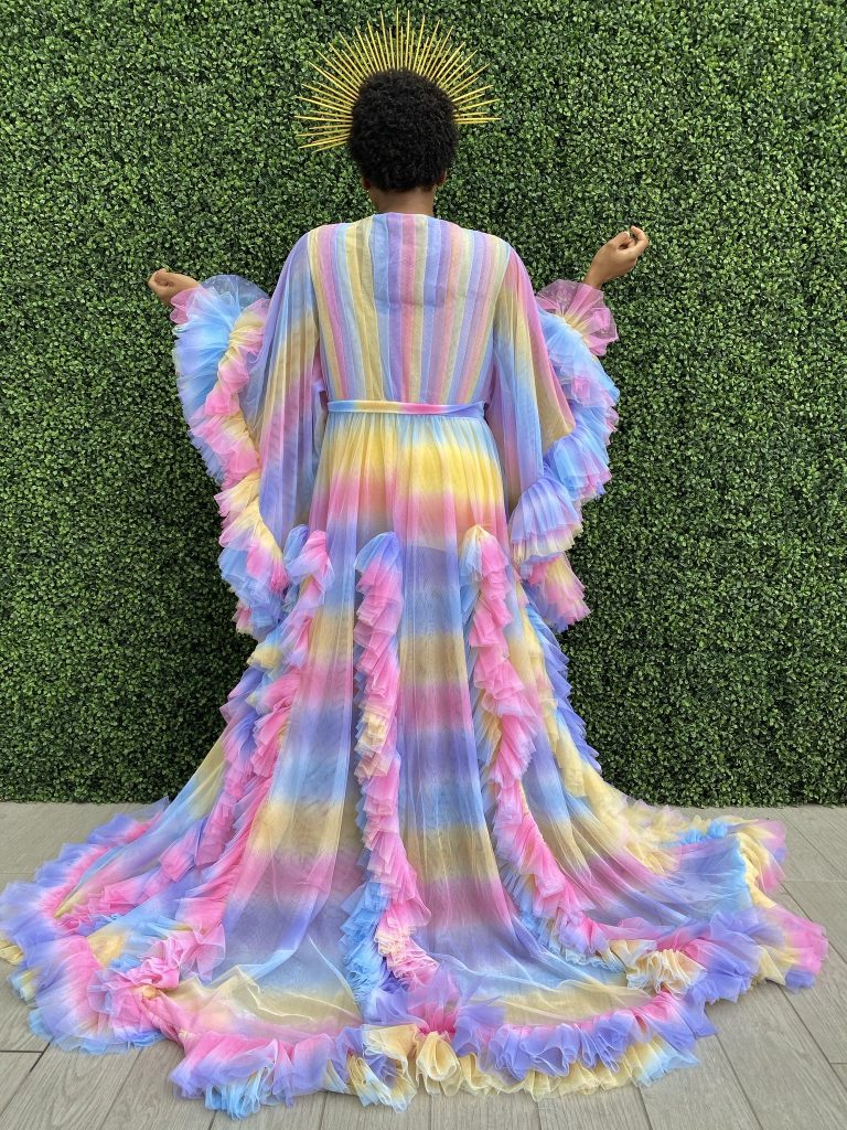 Rainbow floor length ruffle tulle robe by Oywemwen